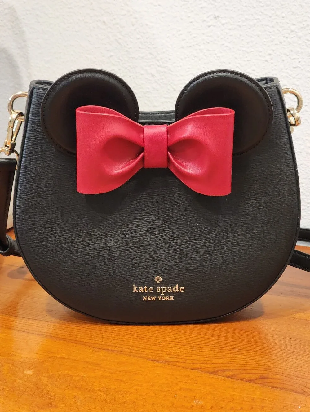 NEW! Kate Spade Disney Mickey Mouse Black Crossbody Bag with Red Bow Accent